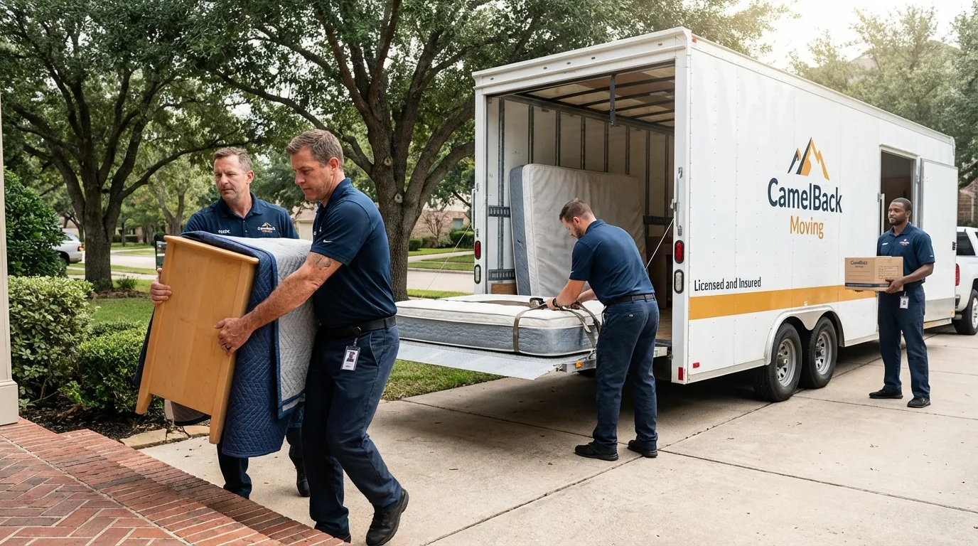 Crew loading residential truck for cross-state move from Gassville, AR